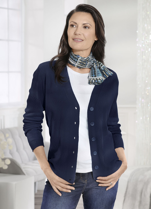 Gebreide jasjes - Vest van scheerwol (merino), in Größe 036 bis 052, in Farbe MARINE Ansicht 1