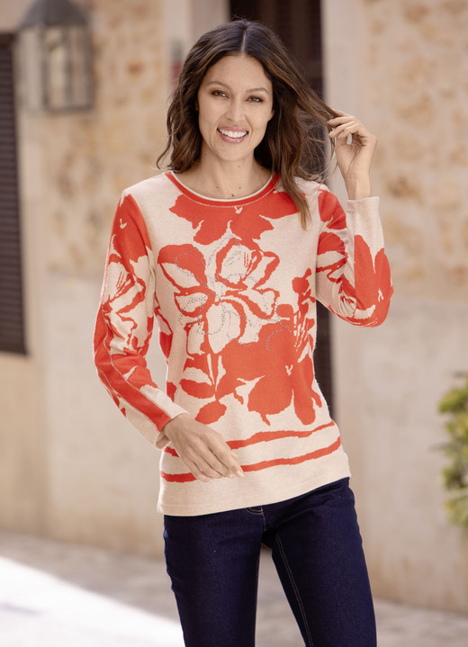 Lange mouw - Shirt met flatlocknaden in 2 kleuren, in Größe 036 bis 052, in Farbe ORANJE-BEIGE Ansicht 1