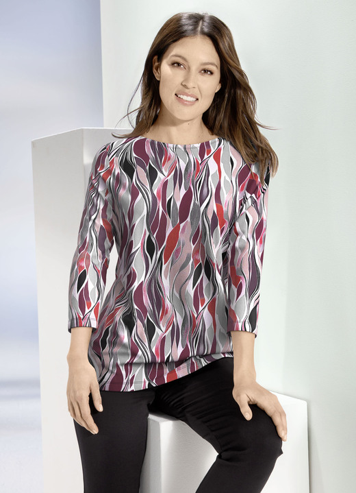 3/4-mouw - Shirt met modieuze boothals, in Größe 038 bis 054, in Farbe BORDEAUX-ROOS-GRIJS