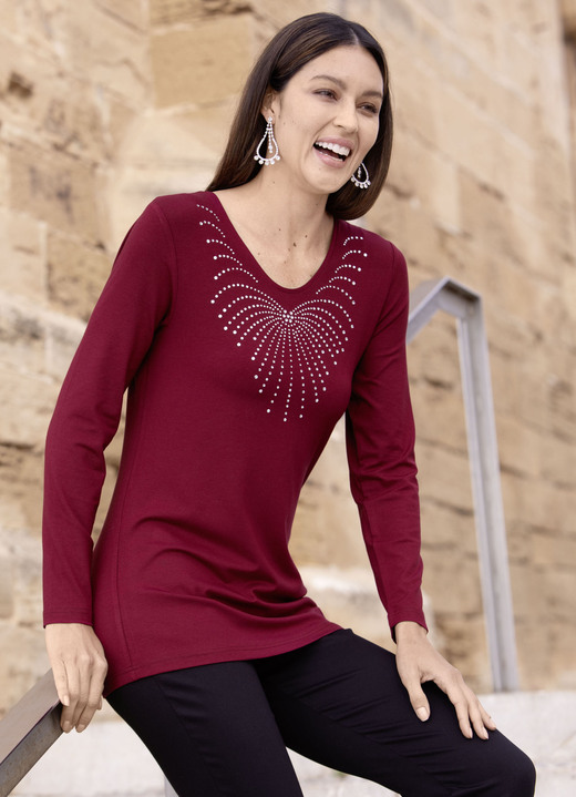 Shirts - Shirt met ronde V-hals in 4 kleuren, in Größe 038 bis 054, in Farbe BORDEAUX Ansicht 1
