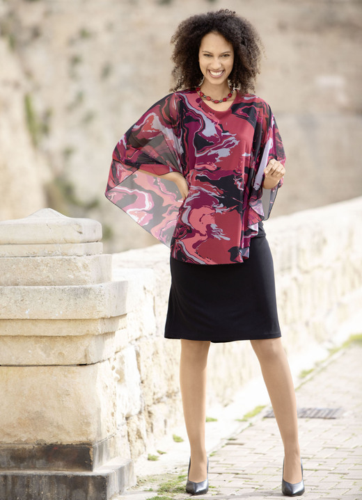 Lange mouw - Kleed je in een trendy twee-in-één-look, in Größe 036 bis 052, in Farbe SCHWARZ-ROT-BORDEAUX-BUNT Ansicht 1