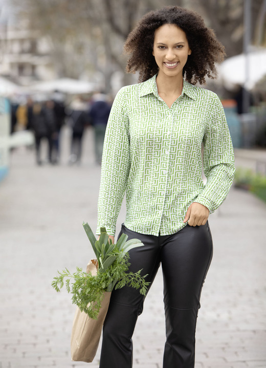 Lange mouw - Blouse met overhemdkraag, in Größe 036 bis 052, in Farbe MINT-WEISS