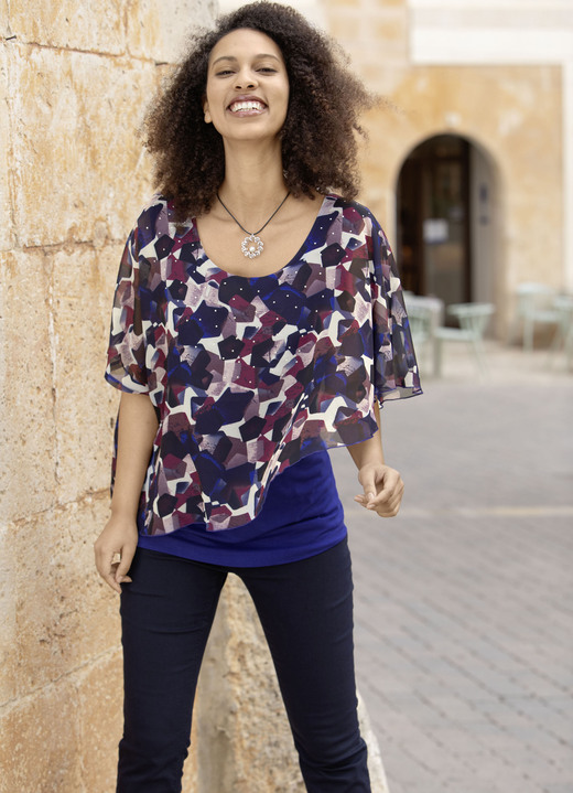 Tunieken - Poncho tuniek met leuke print Tunieken - Poncho tuniek met leuke print, in Größe 036 bis 054, in Farbe ROYALBLAU-MARINE-BORDEAUX-BUNT