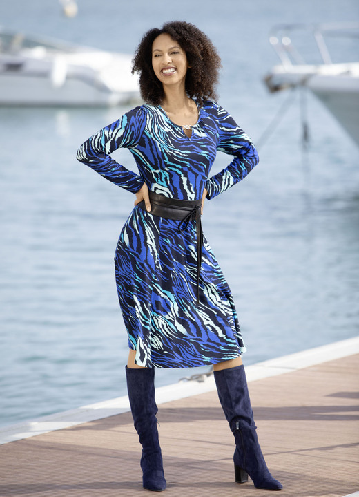 Lange mouw - Slip-on jurk, in Größe 036 bis 052, in Farbe ROYALBLAU-MINT-SCHWARZ-BUNT Ansicht 1