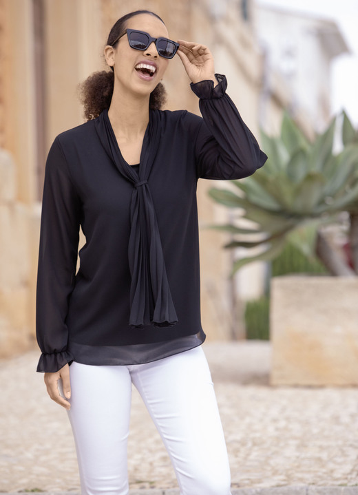 Lange mouw - Tuniek met strik, in Größe 036 bis 052, in Farbe SCHWARZ Ansicht 1