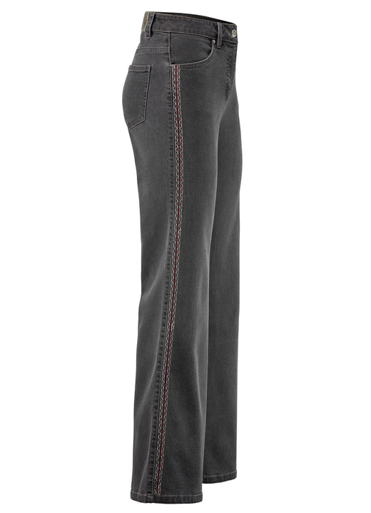 Broek met knoop- en ritssluiting - Jeans met decoratieve stiksels in etnische stijl Broek met knoop- en ritssluiting - Jeans met decoratieve stiksels in etnische stijl, in Größe 017 bis 050, in Farbe GRIJS