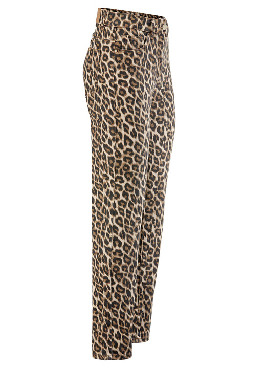 Broek met knoop- en ritssluiting - Broek in trendy luipaardprint, in Größe 017 bis 050, in Farbe BEIGE-ZWART-BRUIN Ansicht 1