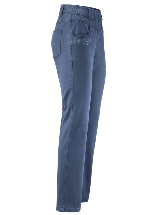 Broeken met elastische band - Broek met fonkelende strass steentjes, in Größe 018 bis 052, in Farbe DENIMBLAUW Ansicht 1