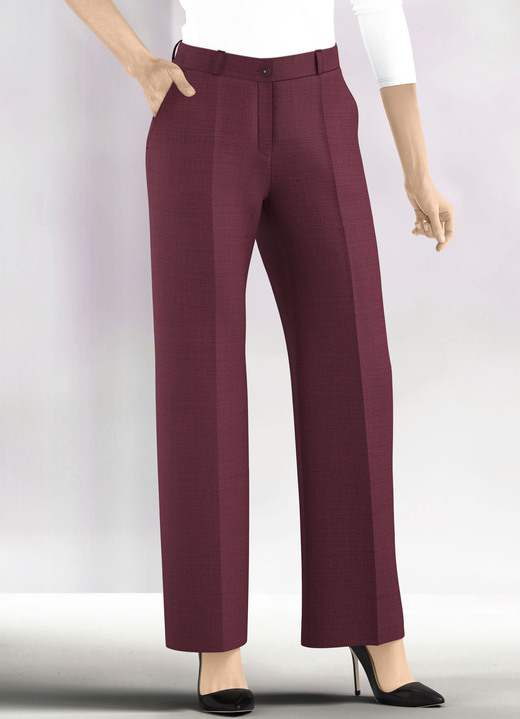 Broek met knoop- en ritssluiting - Wijde broek, in Größe 019 bis 054, in Farbe WEINROT MELIERT Ansicht 1