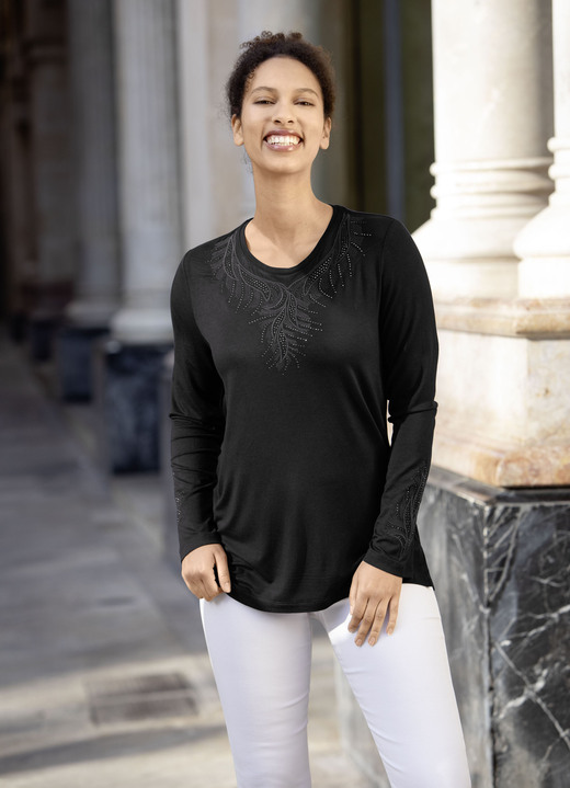 Blouses & tunieken - Overhemdtuniek met ton-sur-ton borduursel Blouses & tunieken - Overhemdtuniek met ton-sur-ton borduursel, in Größe 036 bis 054, in Farbe ZWART