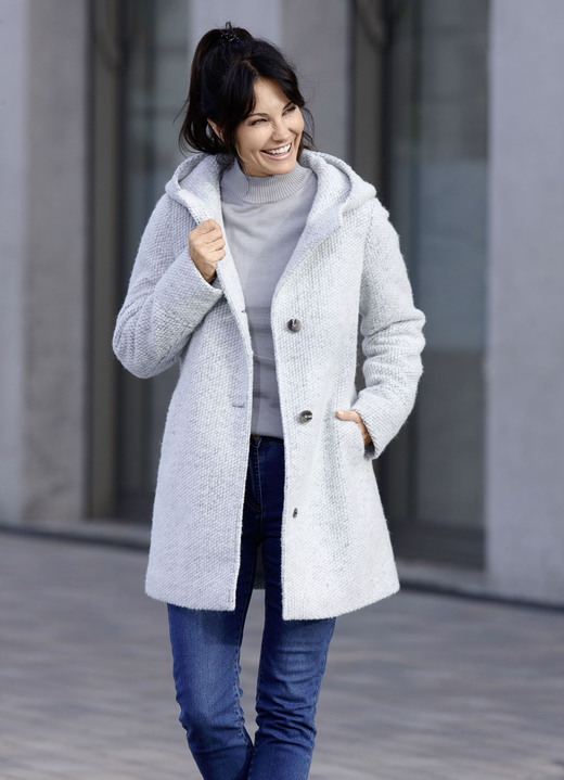 Wollen jassen - Jas met vaste capuchon, in Größe 036 bis 052, in Farbe CREME-GRAU Ansicht 1
