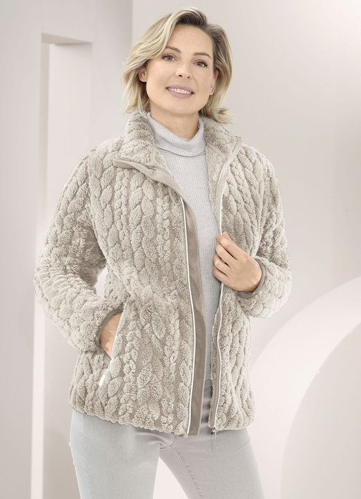 Kort - Fleecejack met kabelpatroon, in Größe 3XL bis XXL, in Farbe BEIGE Ansicht 1