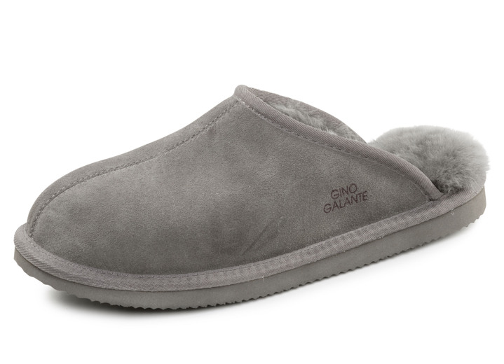 Laarsjes - GINO GALANTE, trendy herenpantoffels, met lamsvacht, in Größe 041 bis 047, in Farbe GRAU Ansicht 1