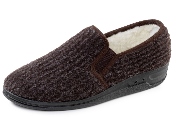 Huisschoenen - Gevoerde herenpantoffels, met nieuwe wol, in Größe 040 bis 046, in Farbe BRAUN Ansicht 1
