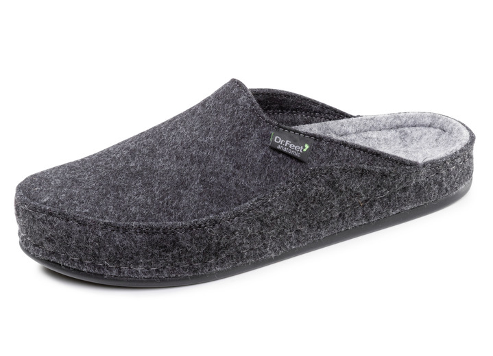 Huisschoenen - Comfortabele herenpantoffels van wolvilt, in Größe 042 bis 047, in Farbe ANTRACIET Ansicht 1