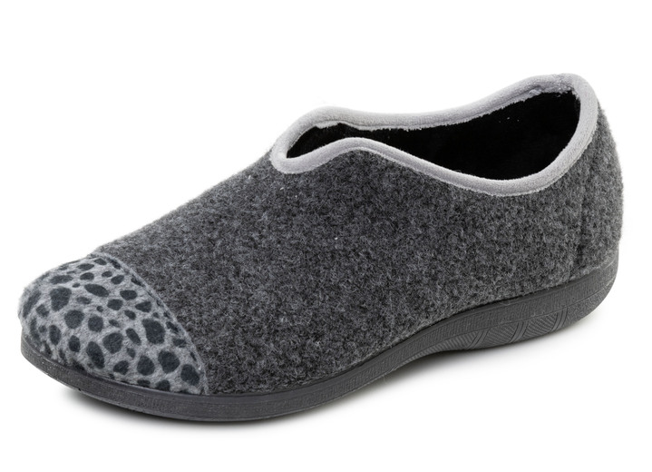 Huisschoenen - Laurina, trendy damespantoffels, breedte H, met luipaardprint, in Größe 036 bis 042, in Farbe ANTRAKIT-GRIJS Ansicht 1