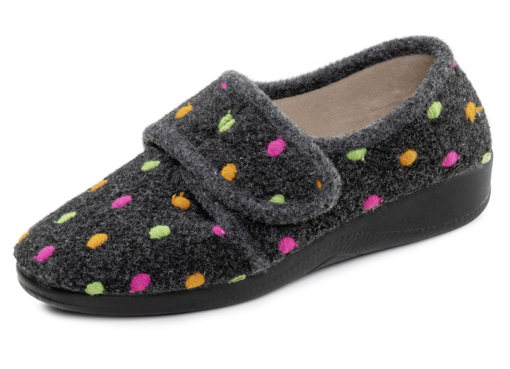Huisschoenen - Laurina, klassieke damespantoffels, met klittenbandsluiting, in Größe 036 bis 042, in Farbe ANTHRAZIT Ansicht 1