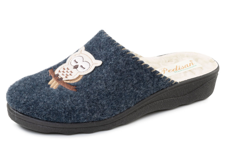 Huisschoenen - Gevoerde damespantoffels, met nieuwe wol, in Größe 036 bis 042, in Farbe MARINE Ansicht 1