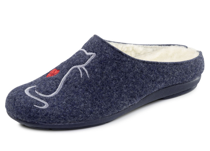Huisschoenen - Warme damespantoffels, met wol, in Größe 036 bis 041, in Farbe MARINE Ansicht 1