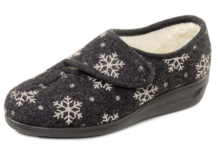 Huisschoenen - Warme damespantoffels, breedte H, met klittenbandsluiting, in Größe 036 bis 042, in Farbe SCHWARZ Ansicht 1