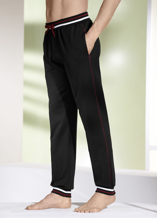 Vrijetijdbroeken - Broek met geribbelde boorden, in Größe 024 bis 062, in Farbe SCHWARZ Ansicht 1