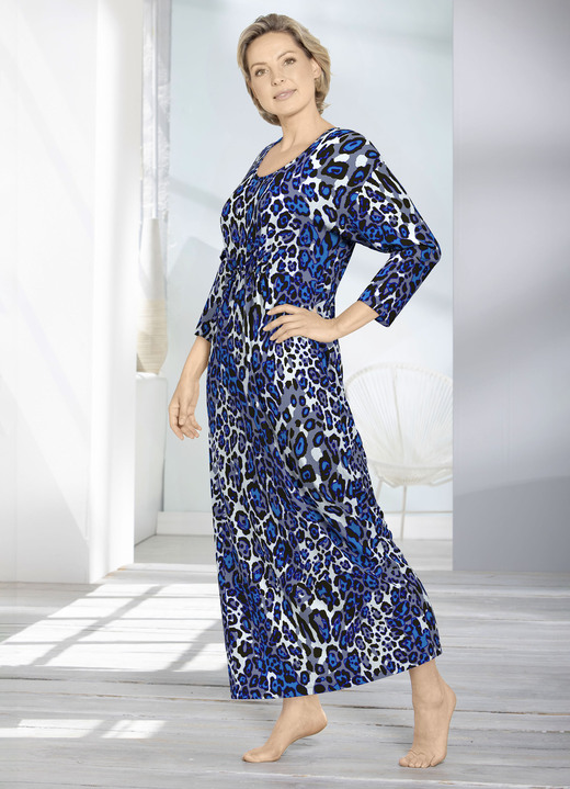 Huisjurken - Kaftan - Gemaakt in Duitsland, in Größe 3XL (56/58) bis XXL (52/54), in Farbe MARINE-BLEU-AQUA-BUNT
