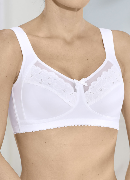 BH zonder beugel - BH met elastische kant, in Größe 080 bis 105, in Cup B, in Farbe WEISS Ansicht 1