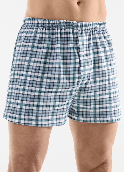 Pants & boxershorts - Vierpack boxershorts met knoopsluiting, in Größe 005 bis 016, in Farbe 2X PETROL-WIT, 2X EENKLEURIG ZWART