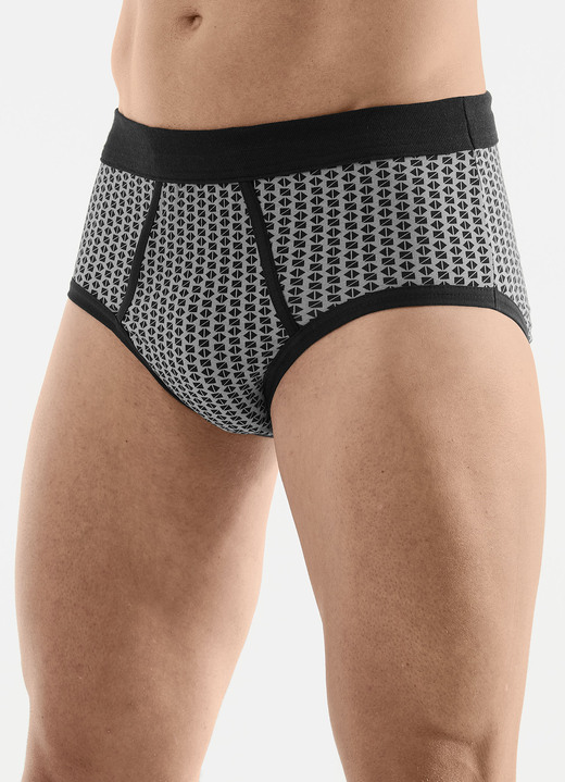Slips & broeken - Verpakking van vier slips met zachte tailleband, in Größe 005 bis 011, in Farbe 2X GRAU-SCHWARZ, 2X SCHWARZ-GRAU Ansicht 1