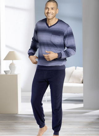 Badstof pyjama met V-hals en manchetten