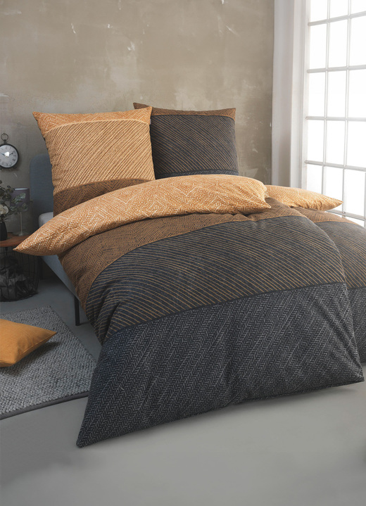 Beddengoed - Knuffelzachte katoenen beddengoedset, in Größe 112 (80/80 cm + 135/200 cm) bis 115 (80/80 cm + 155/220 cm), in Farbe BEIGE-GRAU Ansicht 1