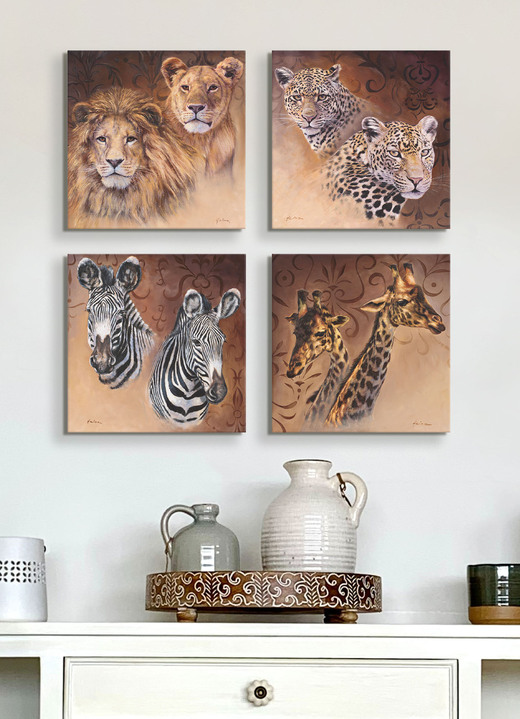 Dieren - Hoogwaardige canvas schilderijset, 4 stuks, in Farbe BUNT