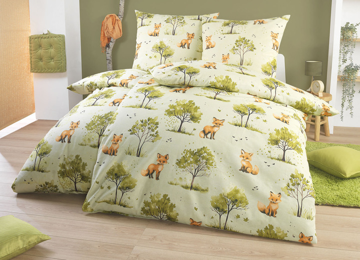 Beddengoed - Gezellige beddengoedset van Dobnig, in Größe 111 (40/80 cm + 135/200 cm) bis 115 (80/80 cm + 155/220 cm), in Farbe GRÜN Ansicht 1