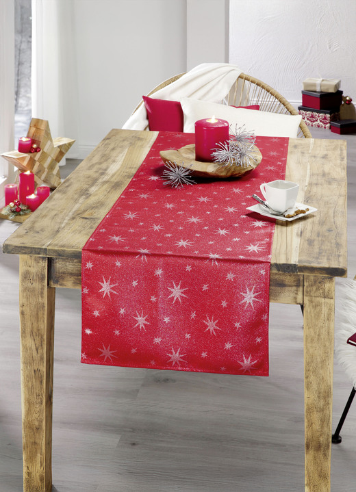 Tafellakens - Tafeldecoratie met vlekbescherming en glittergaren, in Größe 105 (loper, 40/150 cm) bis 140 (Tafellaken, 140/220 cm), in Farbe ROT-SILBER Ansicht 1