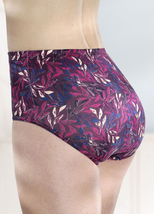 Slips - Verpakking van vier slips met elastische tailleband, in Größe 038 bis 056, in Farbe BURGUND-JEANSBLAU-AZALEE-BUNT