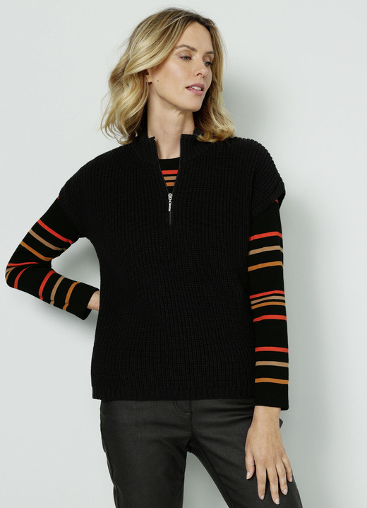 Korte mouw - Sweatervest in pareltand, in Größe 038 bis 052, in Farbe SCHWARZ Ansicht 1