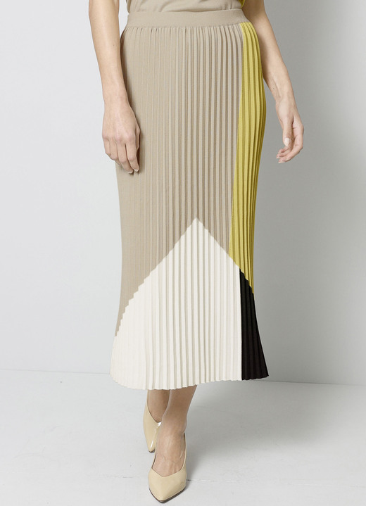 Multicolor - Gebreide rok met plooien, in Größe 019 bis 052, in Farbe BEIGE Ansicht 1