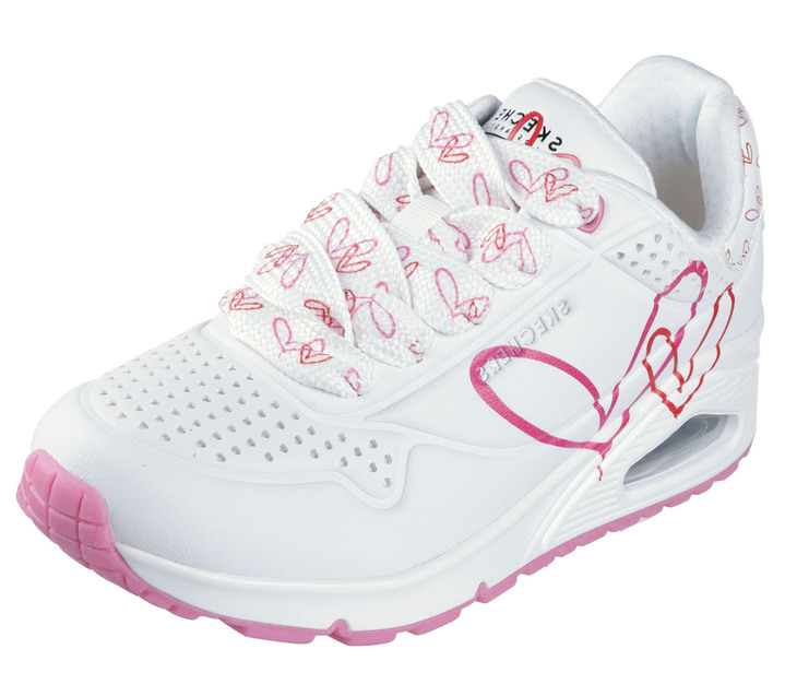 Instappers & veterschoenen - SKECHERS veterschoenen met schattige hartjesprint, in Größe 036 bis 041, in Farbe WEISS-PINK Ansicht 1