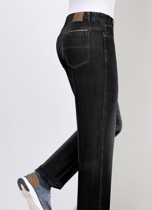 Jeans - Jeans met elastische taillebandinzetstukken in 3 kleuren Jeans - Jeans met elastische taillebandinzetstukken in 3 kleuren, in Größe 024 bis 062, in Farbe ZWART
