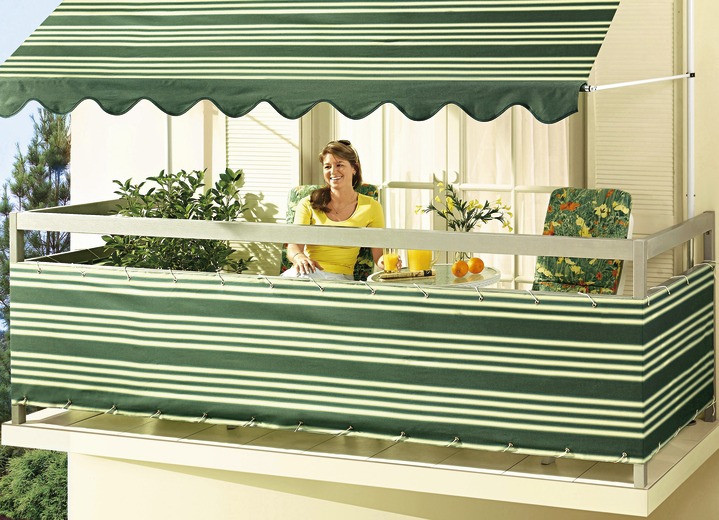 Zonwering - Balkonbekleding met oogjes en koord, in Größe 075 (hoogte 75 cm) bis 090 (Hoogte 90 cm), in Farbe GROEN-WIT Ansicht 1