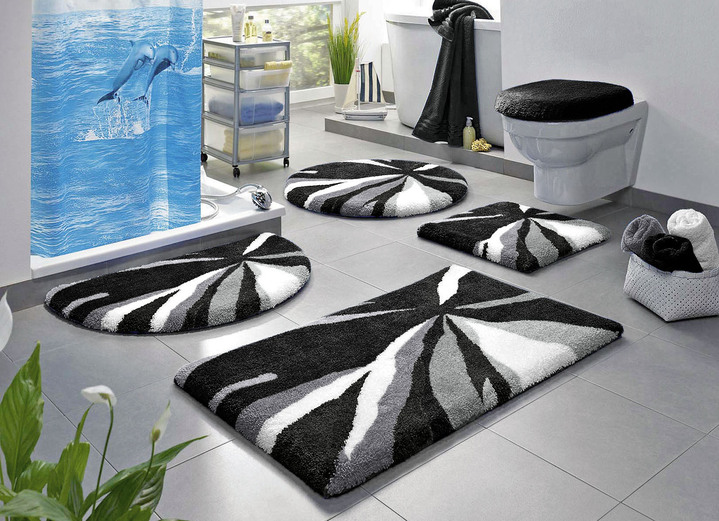 Badmatten - Badset in superzachte en comfortabele kwaliteit, in Größe 100 (Matje, halfrond 50/80 cm) bis 112 (Toiletdekselafdekking 47/50 cm), in Farbe ANTRACIET Ansicht 1