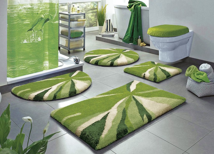 Badmatten - Badset in superzachte en comfortabele kwaliteit, in Größe 100 (Matje, halfrond 50/80 cm) bis 112 (Toiletdekselafdekking 47/50 cm), in Farbe GROEN Ansicht 1