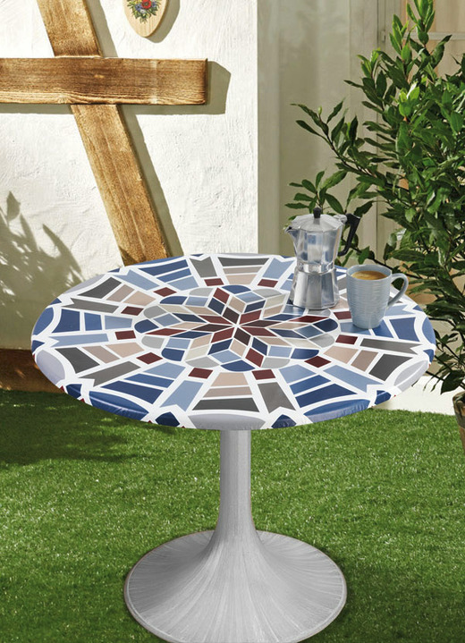 Tuin tafelkleden - Elastische tafelkleed met mozaïek-dessin, in Größe 150 (ø 70–86 cm) bis 190 (diameter 85-105 cm), in Farbe BLAUW Ansicht 1