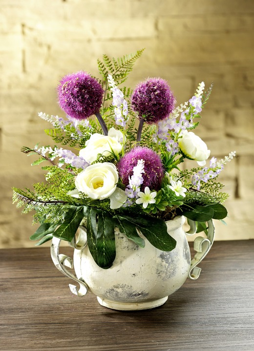 Kunst- & textielplanten - Bloemstukje in sierpot met metalen handvat., in Farbe