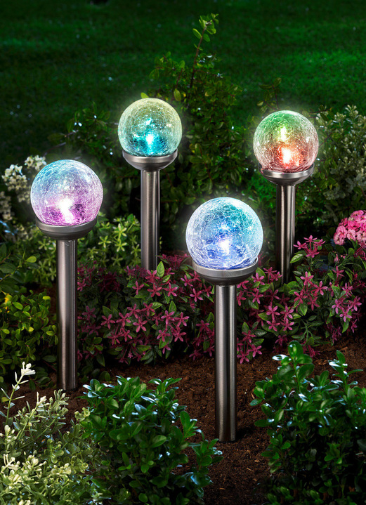 Tuinverlichting - Lampen op zonne-energie, set van 4, in Farbe SILBER
