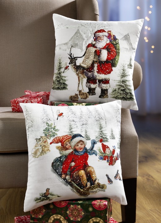 Decoratiekussens & slopen - Kussenhoes met motieven ontworpen met oog voor detail, in Farbe WIT-ROOD, in Ausführung Kerstman