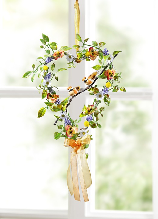 Kunst- & textielplanten - Wilgenhart met 2 vogeltjes, in Farbe