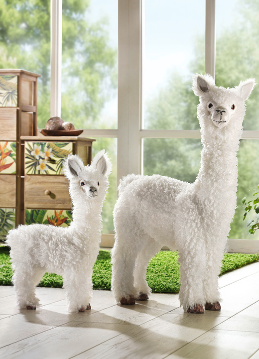 Beeldjes - Alpaca's met pluizig nepbont, in Farbe WIT, in Ausführung Alpaca, klein. Ansicht 1