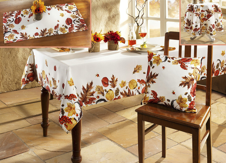 Woontextiel - Kamerdecoratie met herfstbladeren ontwerp, in Größe 146 (loper, 40 x 90 cm) bis 404 (Kussensloop, 40 x 40 cm), in Farbe CRÈME/MULTICOLOR Ansicht 1