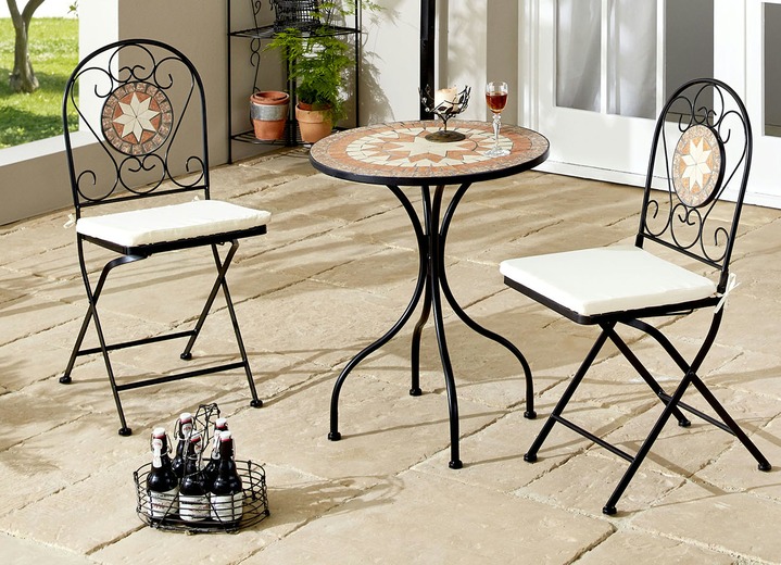 Tuinmeubels - Bistroset Mozaïek, 3-delig, inclusief zitkussen, in Farbe ZWART Ansicht 1